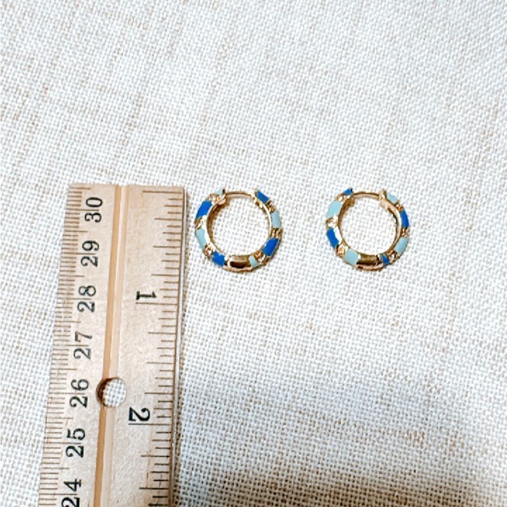 Boho blue enamel hoop earrings N561 - Picture 3 of 3